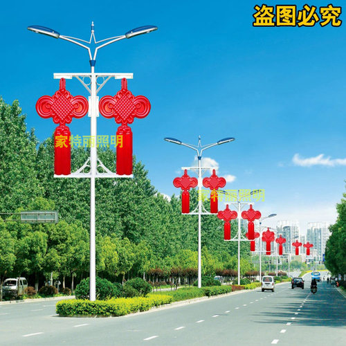 led中国结发光小区路灯杆装饰灯笼户外防水灯笼小号LED中国结矮杆 - 图0