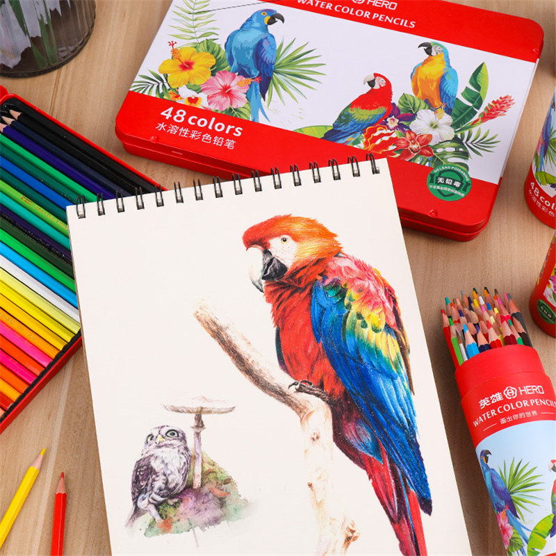 英雄775彩色铅笔水溶性彩铅画笔36色48色100色学生彩笔美术绘画笔,淘宝优惠券,粉丝福利购,淘宝优惠卷