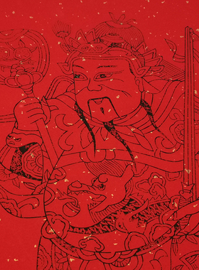 木版年画红纸门神春节老式手工