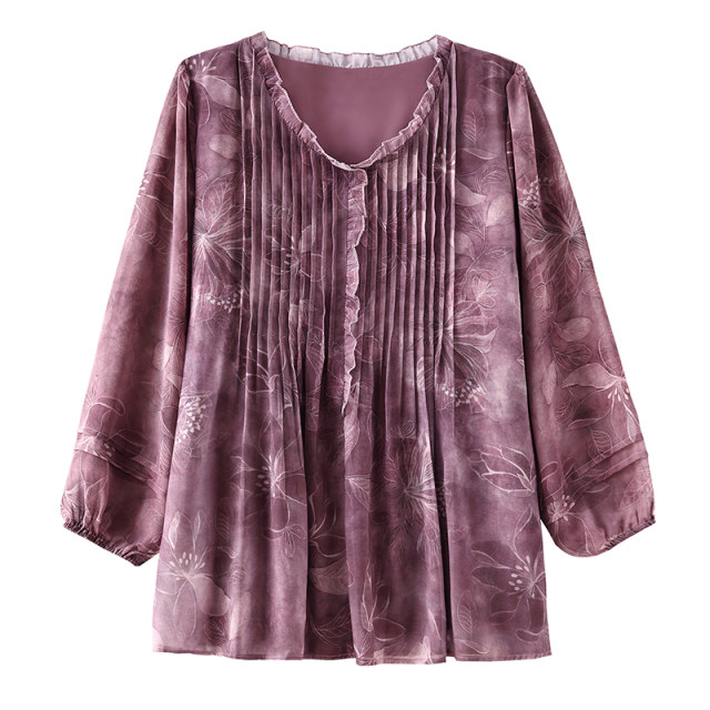 ເສື້ອຢືດ chiffon ຍາວກາງ pleated ແບບຈີນໃຫມ່