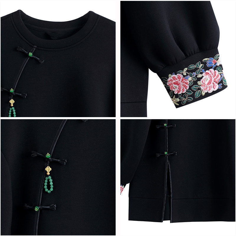 九月陌墨新中式国风圆领卫衣女春秋2024新款刺绣大码盘扣宽松上衣,淘宝优惠券,粉丝福利购,淘宝优惠卷