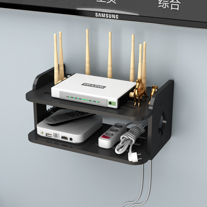 路由器收纳盒墙上放wifi置物架客厅卧室电视机顶盒架免打孔壁挂式 - 图1