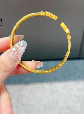 金店同款古法沙金镶钻双十字架金刚杵手镯开口可调节时尚轻奢手环