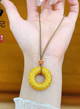 金店同款古法沙金传承镂空钱币花丝平安扣项链铜镀金时尚百搭项链