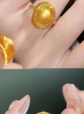 黄金色宫廷风花丝戒指女轻奢复古高级感百搭精美活口可调节指环