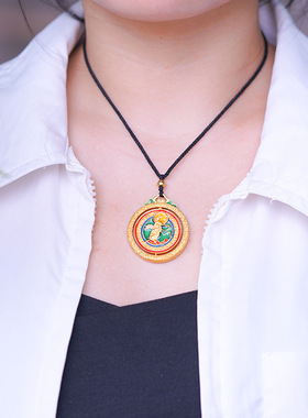 越南沙金观音祥云鹿项链中国风国潮滴油吊坠饰品男女通用情侣