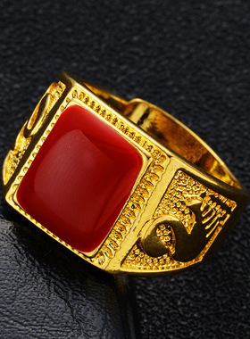 红/绿/黑滴油开口戒指 仿金戒男指环 镀黄金宝石戒指