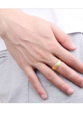 镀24K黄金男款开口戒指男士龙戒银色 复古霸气时尚喷砂指环可调节