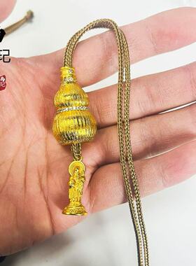 金店同款古法沙金福禄镶钻拉丝葫芦吊坠 镀金福禄寿新中式项链女