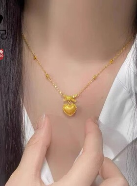 金店同款古法沙金在逃公主蝴蝶结爱心项链时尚小众设计百搭锁骨链