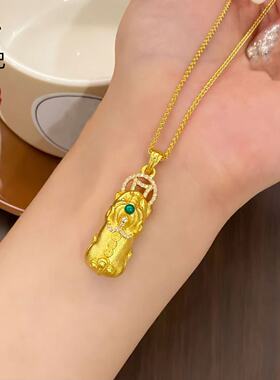 金店同款古法沙金镶钻钱币貔貅吊坠国潮风立体实心貔貅挂坠毛衣链