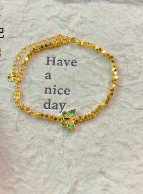 金店同款绿色碎银蝴蝶串珠手链沙金烧蓝链轻奢小众精致手串