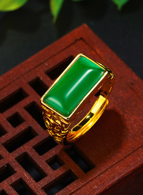 仿黄金开口男戒 活口戒指镀金镶嵌宝石 金饰品老板大气