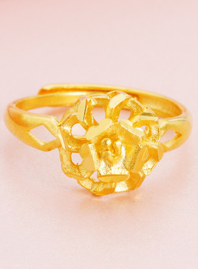 金复古玫瑰花开口戒指女沙金爆款精致花朵女戒配饰品