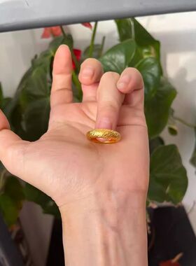 古法黄金色泥鳅背丘壑戒指女复古简约感素圈食指戒国潮新中式指环