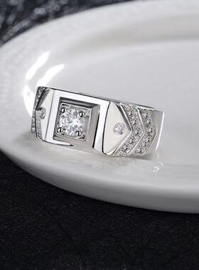 新品戒指男霸气贵族镀24K黄金韩版个性仿真莫桑石男指环白金银色