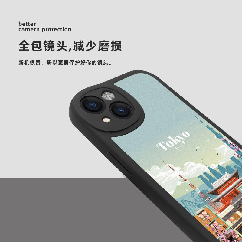 全球旅游城市插画适用15苹果14promax手机壳13全包12小米11华为mate50硅胶P60小羊皮nova10荣耀90地标oppo潮