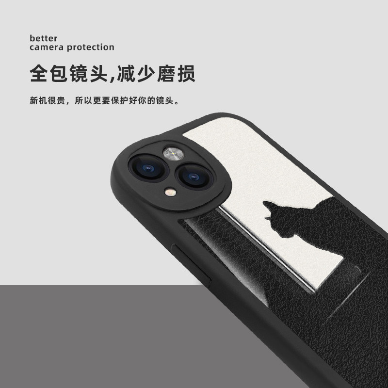 黑猫咪抽象油画风iphone16适用苹果15手机壳小米14红米K50华为nova13荣耀70潮mate60全包oppo小羊皮vivo可爱