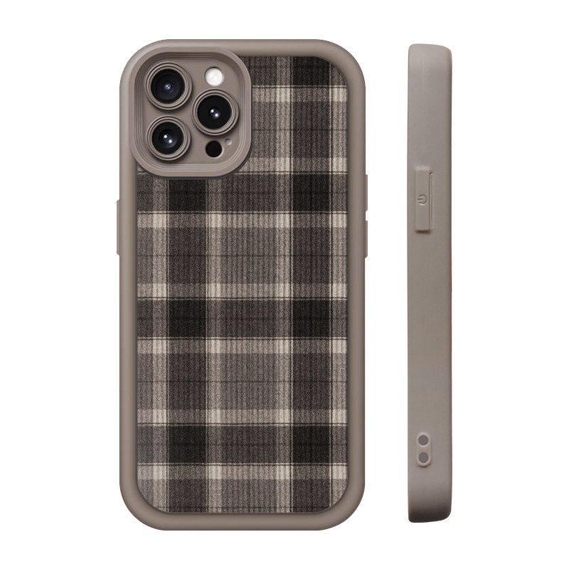 咖啡色秋冬经典黑格子iphone15手机壳适用苹果14小米13华为mate60全包P50荣耀90防摔vivo一加oppo网红ins风潮