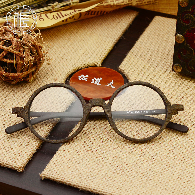 防蓝光复古圆框眼镜男韩版木质近视眼镜架木纹