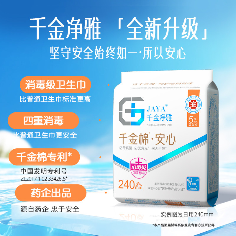 【任选8包】千金净雅消毒级卫生巾新国标日用夜用护垫组合全周期