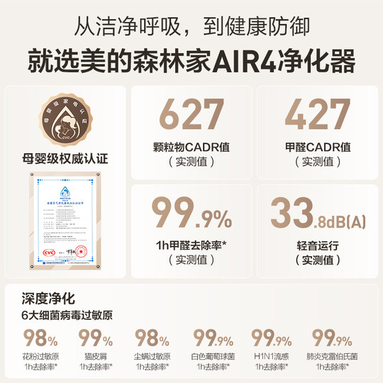 美的空气净化器母婴级消毒杀菌除过敏原除醛数显吸烟净化机Air4
