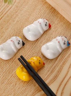 可爱猫咪陶瓷筷子架创意小众摆件