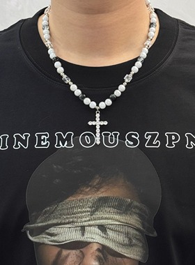 反光珠子拼接十字架吊坠项链