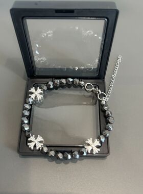 潮牌黑胆石十字花串珠手链