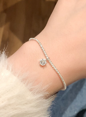 铜镀银手链女生满天星锆石手链轻奢小众手串精致橄榄绿吊坠手饰品
