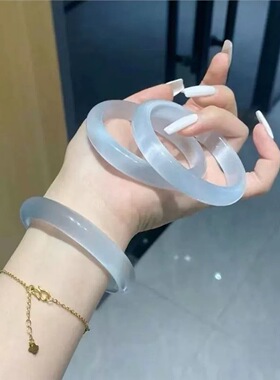 冰种猫眼石手镯香槟金猫眼渐变手镯白月光蜜桃粉流行饰品猫眼镯子