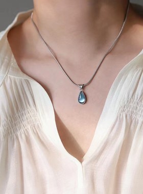 人鱼的眼泪~气质小众百搭蓝水滴吊坠项链女时尚轻奢感锁骨链