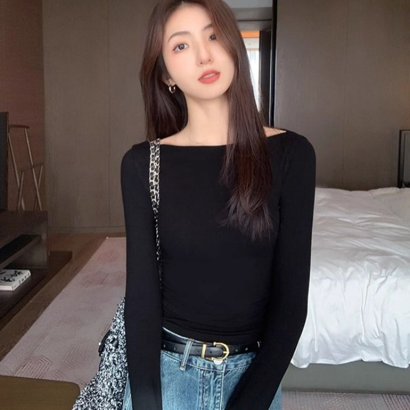 包芯纱秋季新款美式辣妹T恤女一字肩长袖高级气质修身打底衫上衣,淘宝优惠券,粉丝福利购,淘宝优惠卷