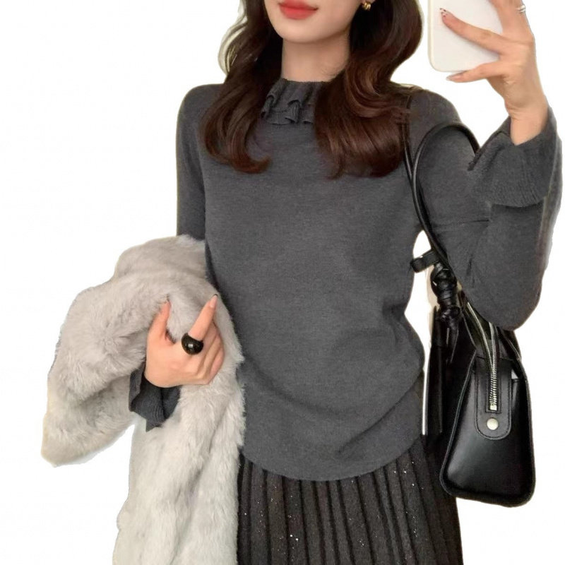 别致荷叶领毛衣女内搭冬季独特设计感上衣喇叭袖针织打底衫女长袖,淘宝优惠券,粉丝福利购,淘宝优惠卷