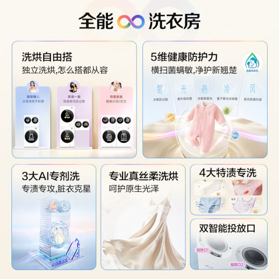 搭搭松下懒人分区三筒洗衣机洗烘一体迷你双筒N4A1+AD280套装3971