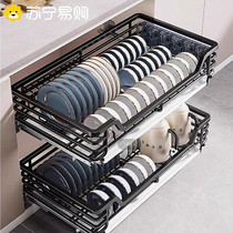 Pull Basket Kitchen Cabinet 304 stainless steel double layer built-in drawer pull-out bowl Dish Rack Basket Kitchen Cabinet 2005