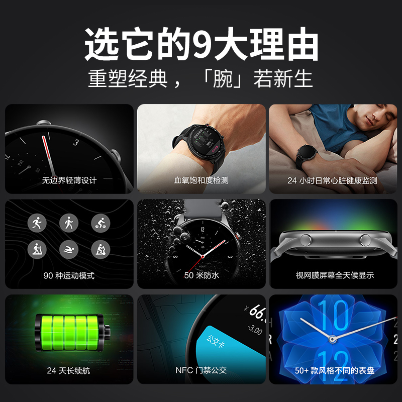 amazfit 华米跃我GTR2e智能手表 消息来电提醒NFC心率血氧睡眠监测GPS跑步运动蓝牙智能运动手表男女通用105 - 图0