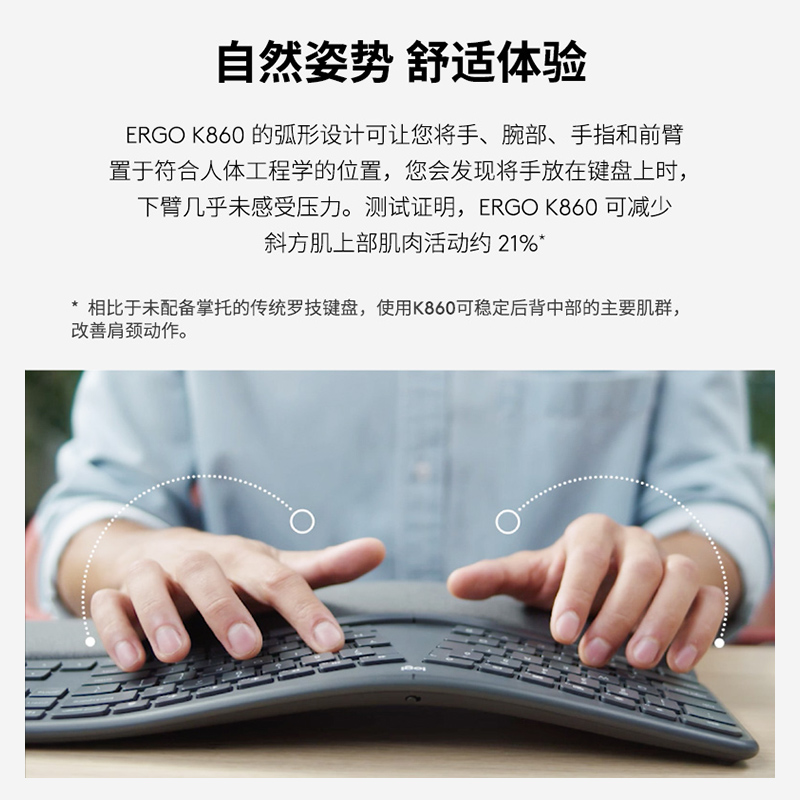 罗技ERGO K860键盘ipad无线蓝牙键盘双模曲线分体式办公键盘215 - 图3