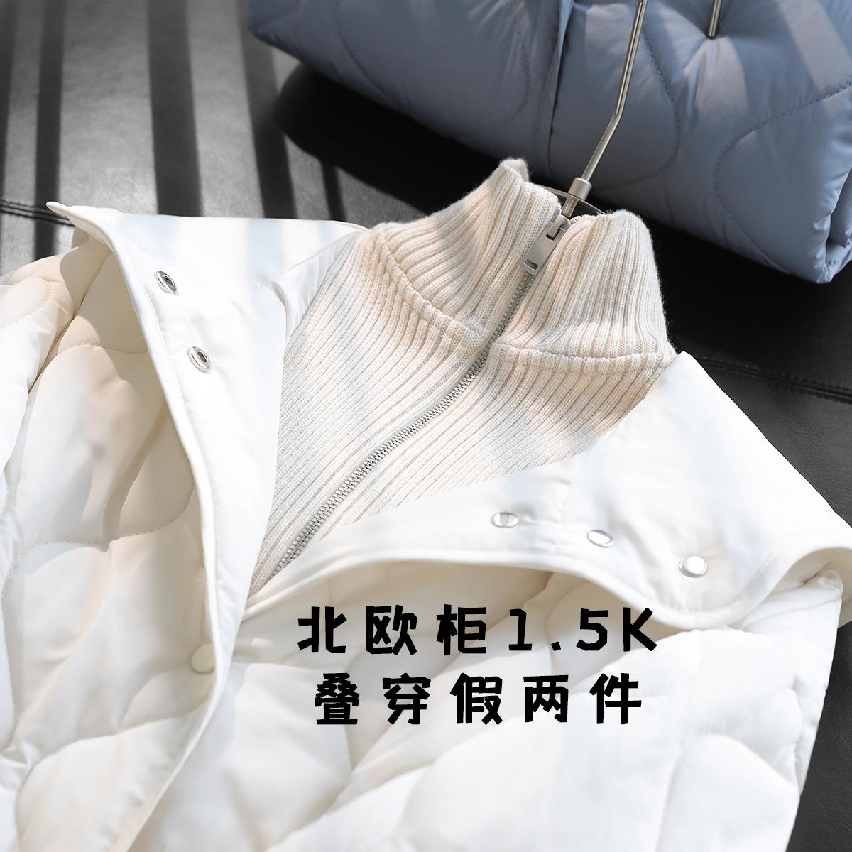 欧柜1.5K！叠穿假两件 轻量保暖葫芦绗缝连帽菱格棉服女秋G101808 - 图0