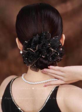 欧根纱妈妈头花大肠发圈女高级感洋气时尚满天星头饰低丸子头发绳