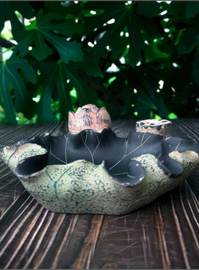 创意新中式荷花烟灰缸个性客厅办公室树脂家居莲花防飞灰烟蒂盒