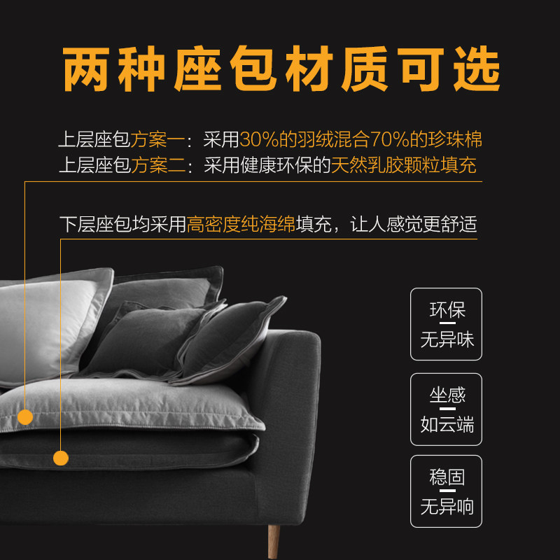 现代简约布艺沙发北欧客厅整装贵妃沙发大小户型羽绒乳胶转角组合_虎窝淘