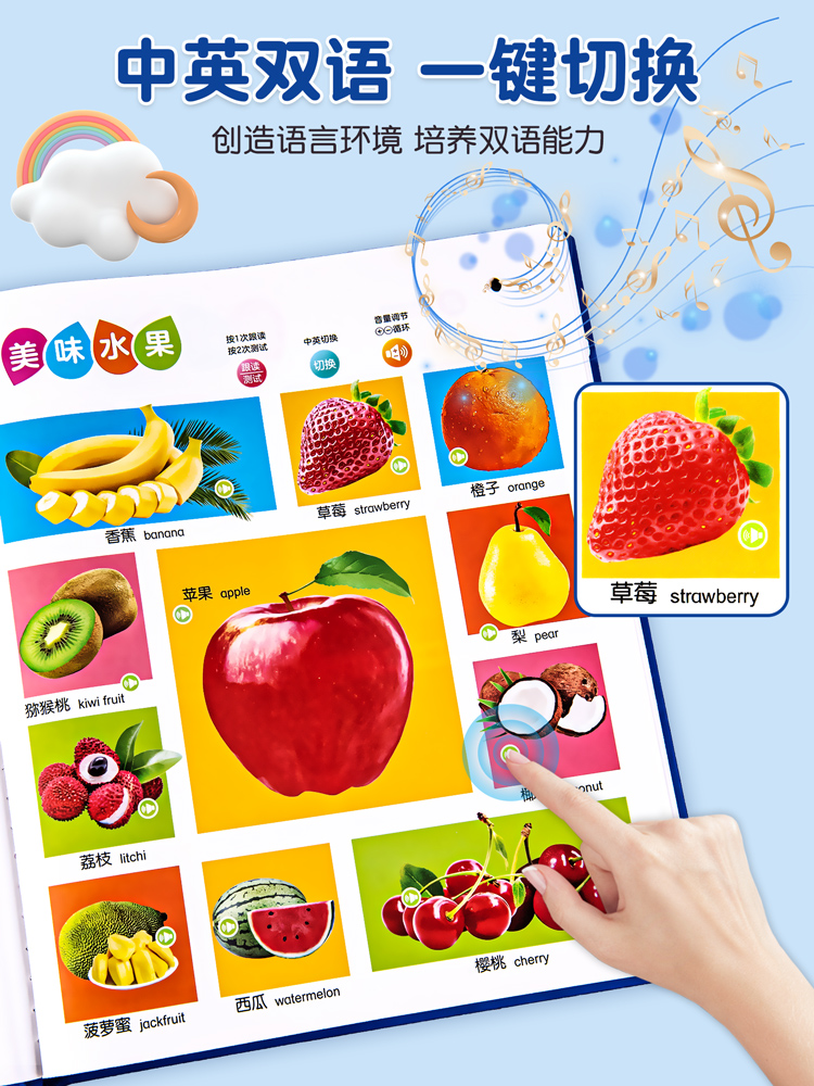 【抖音同款】会说话的早教有声书0-6岁3岁中英双语幼儿手指点读发声书宝宝启蒙认知早教书适合一岁半看的婴儿宝宝学说话书本