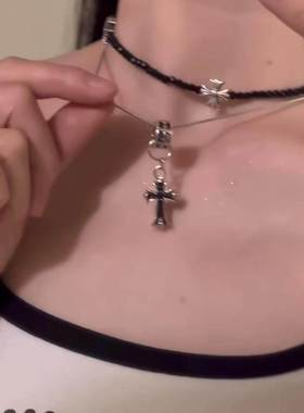 辣妹十字花架叠戴项链女