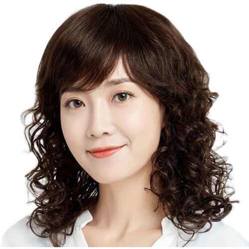 时尚女士假发长卷发斜刘海大波浪逼真圆脸中年妈妈中长发整顶发套 - 图3