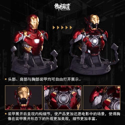 御模道拼装模型手办漫威复仇者联盟钢铁侠MK46半身胸像-图3