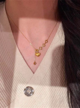 新中式拉丝爱心流苏锁骨链女