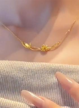 温柔小蝴蝶玫瑰花项链女不掉色