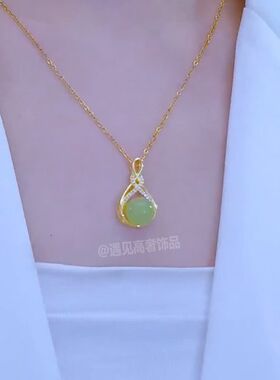 掌上明珠玉石吊坠钛钢不掉色项链