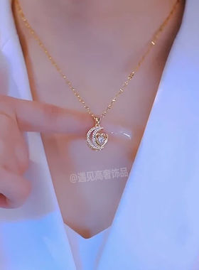 灵动心月钛钢项链女金色可水洗